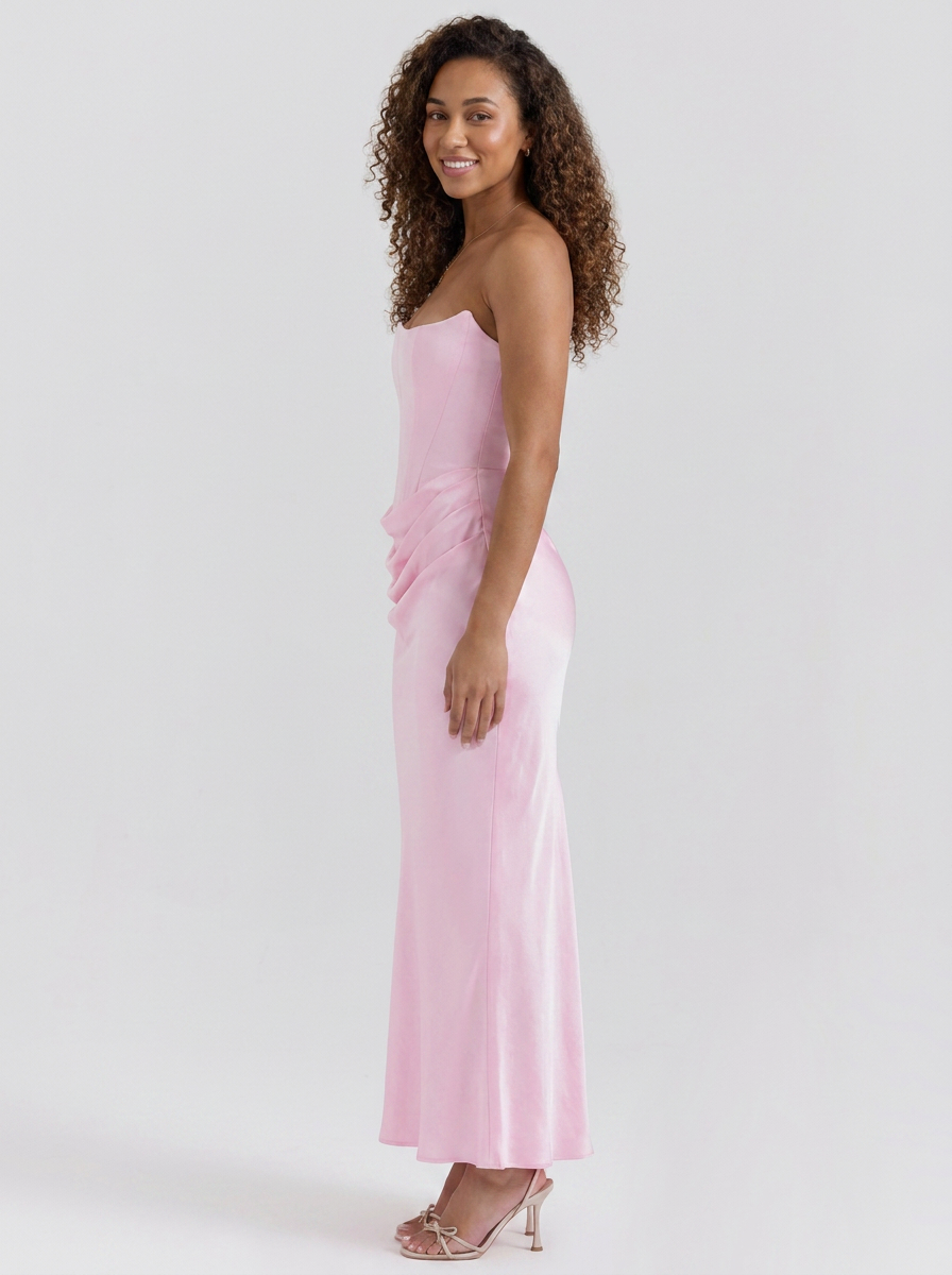 Women's Ruched Column Evening Maxi Dress - Soft Pink