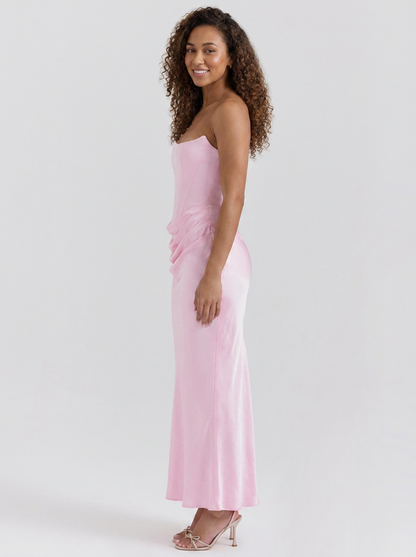 Women's Ruched Column Evening Maxi Dress - Soft Pink