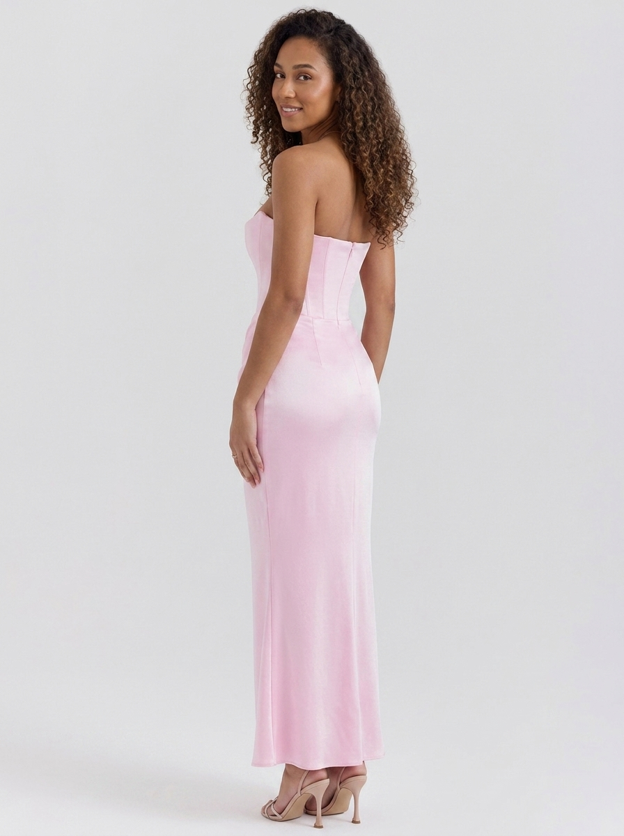 Women's Ruched Column Evening Maxi Dress - Soft Pink