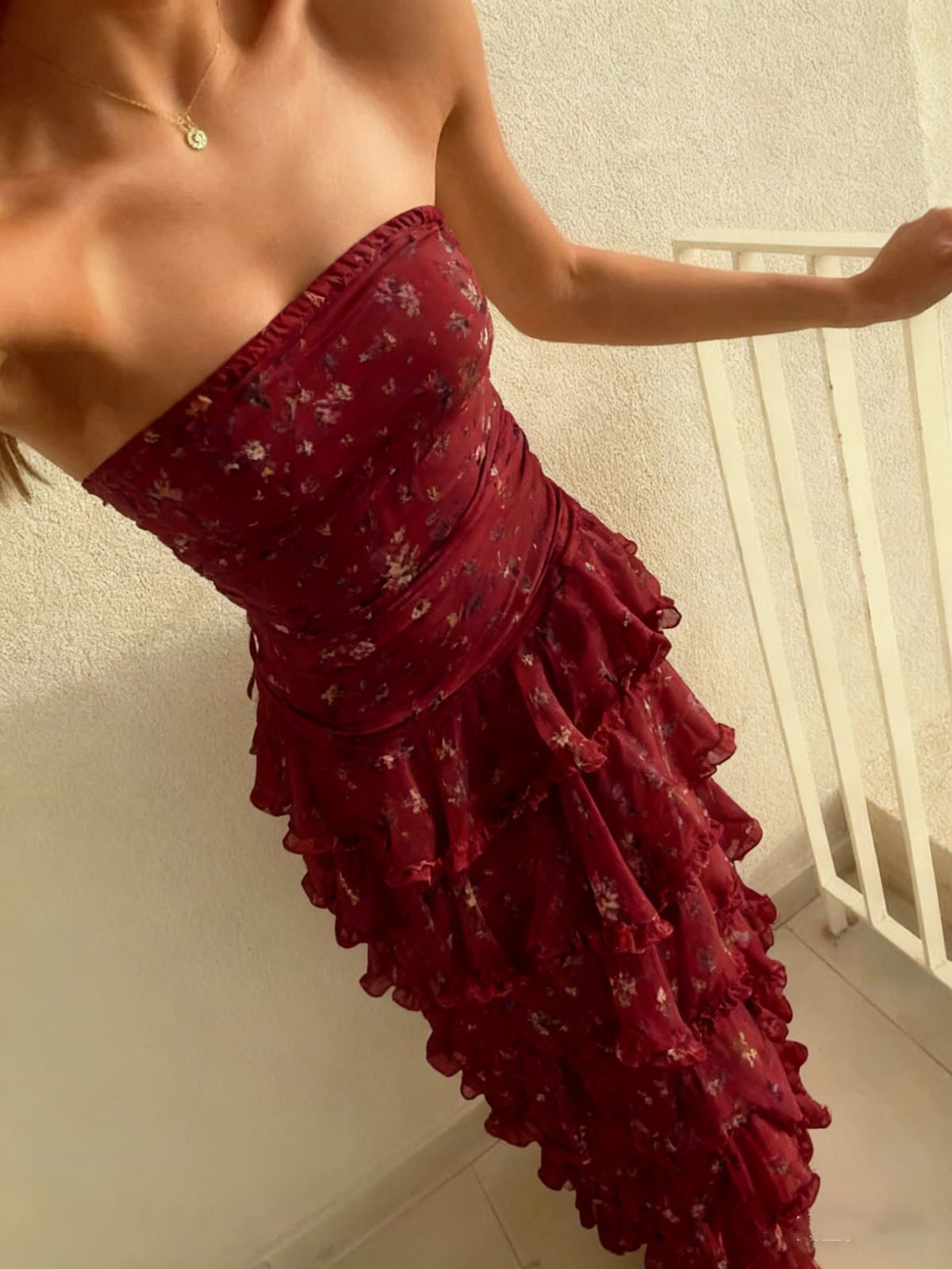 Women's Ruffled Tiered Formal Maxi Dress - Burgundy