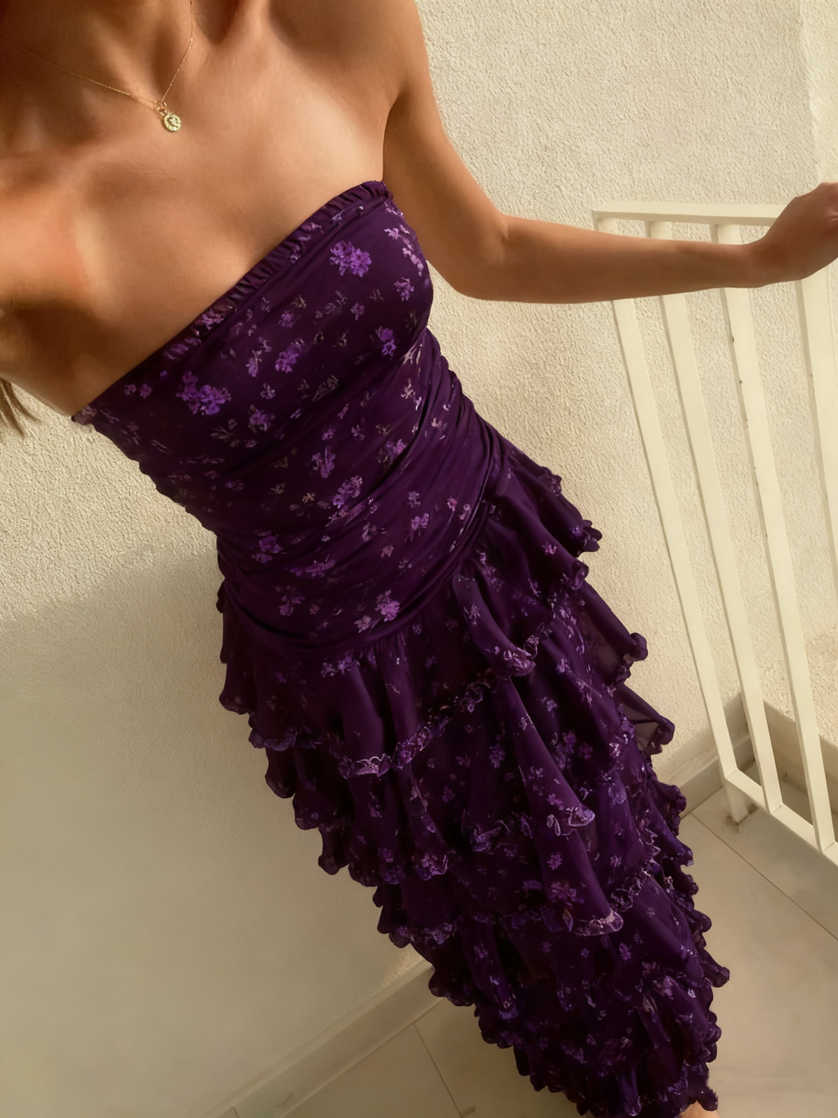 Women's Ruffled Tiered Formal Maxi Dress - Grape