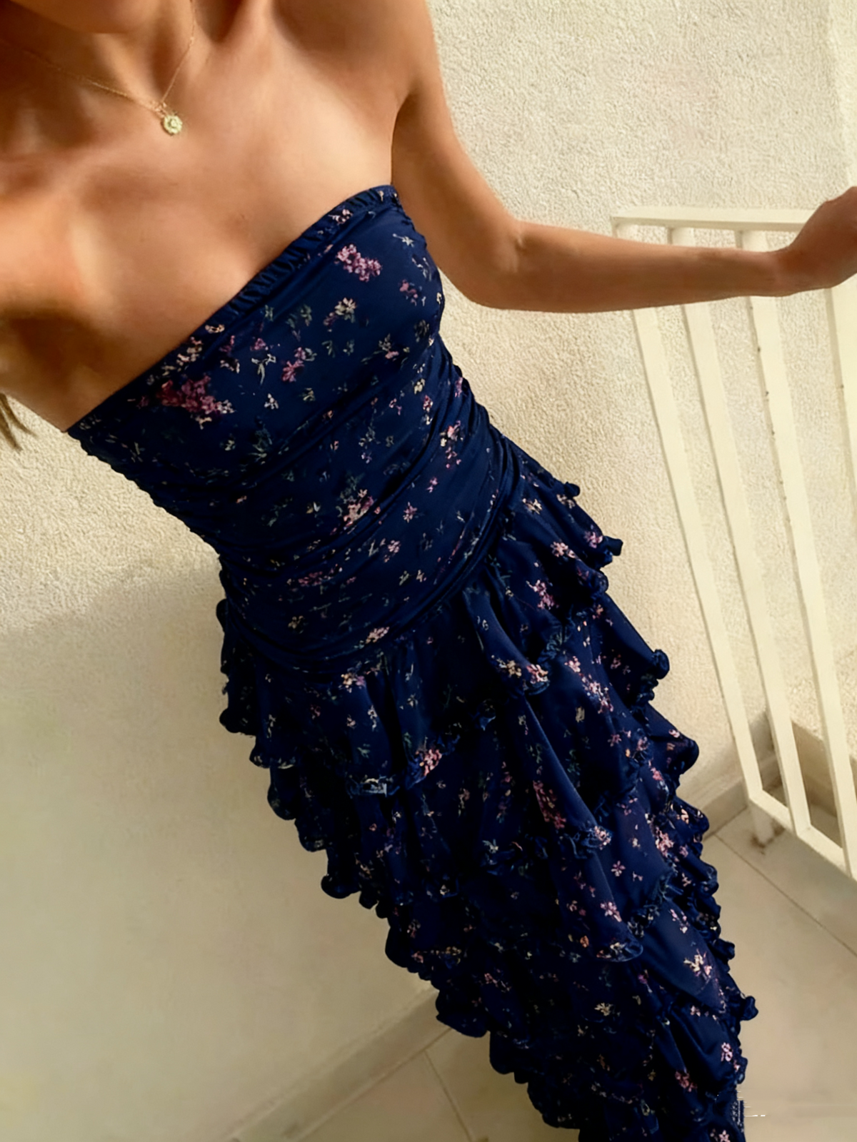 Women's Ruffled Tiered Formal Maxi Dress - Navy