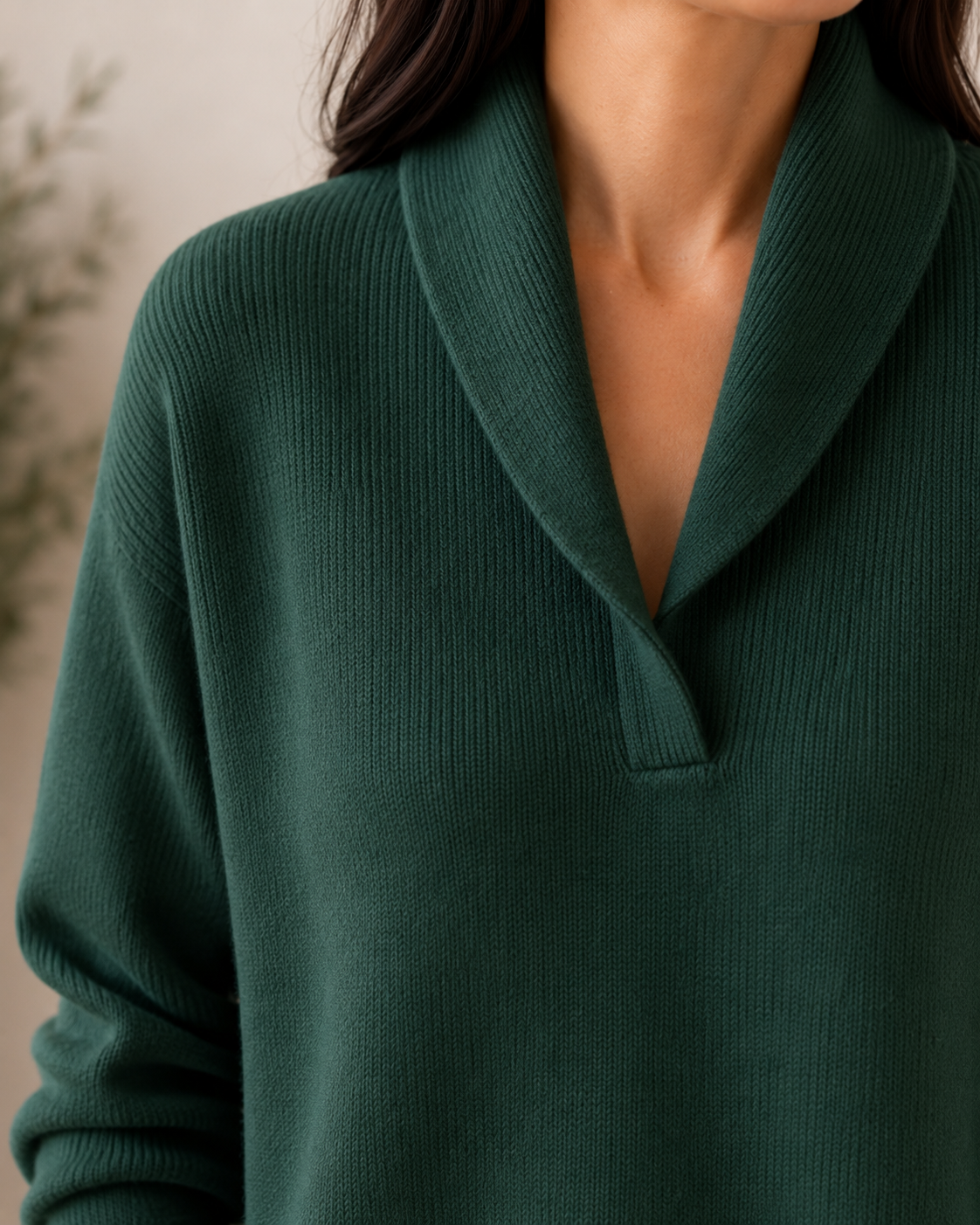 Women's Shawl Collar V-Neck Knit Sweater - Green