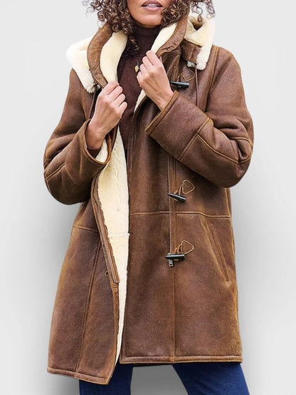 Women's Shearling-Lined Toggle Coat - Brown
