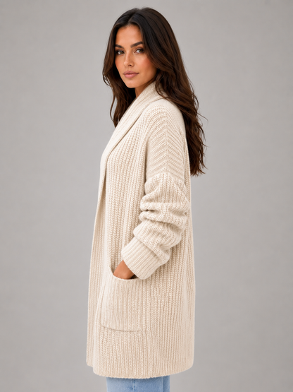 Women's Soft Knit Open Front Long Cardigan - Beige