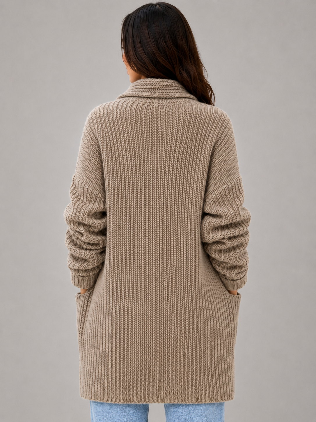 Women's Soft Knit Open Front Long Cardigan - Taupe