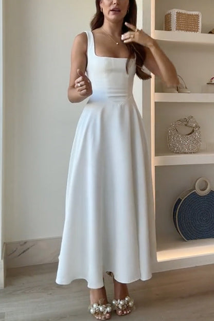 Women's Square Neck A-Line Maxi Dress - Ivory