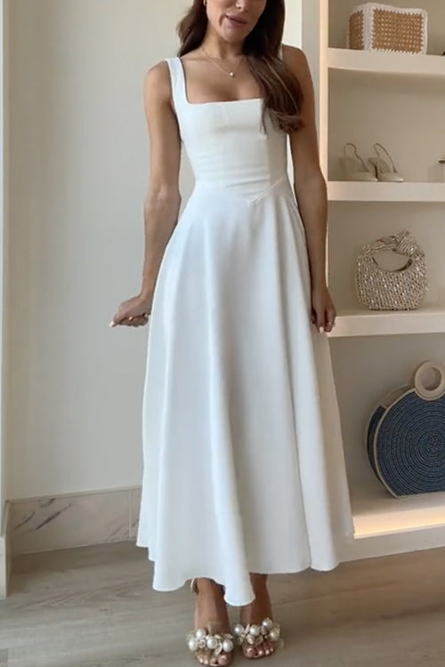Women's Square Neck A-Line Maxi Dress - Ivory