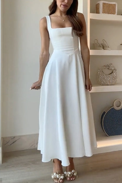 Women's Square Neck A-Line Maxi Dress - Ivory