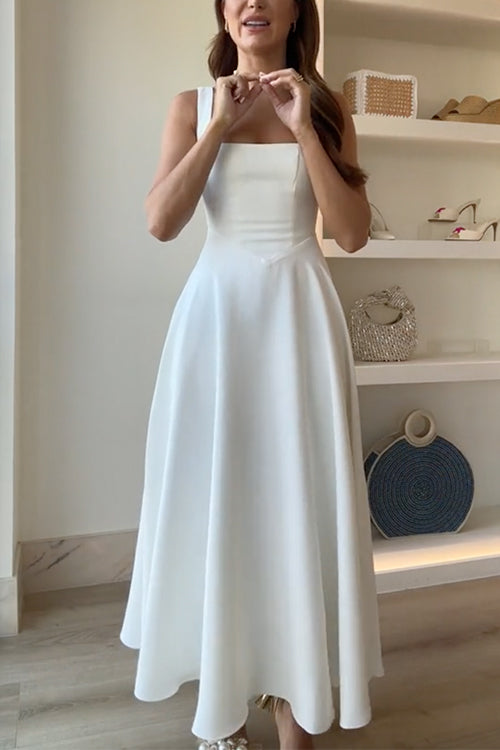 Women's Square Neck A-Line Maxi Dress - Ivory
