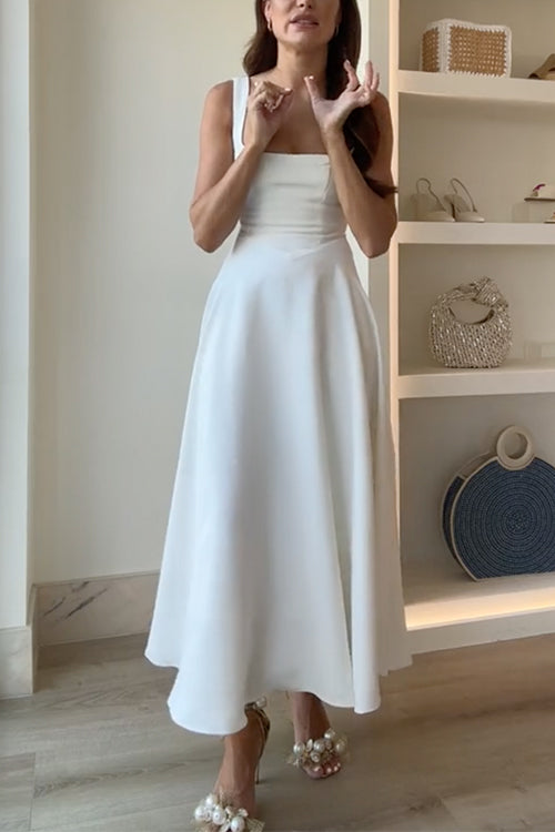 Women's Square Neck A-Line Maxi Dress - Ivory