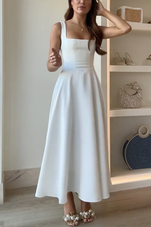 Women's Square Neck A-Line Maxi Dress - Ivory