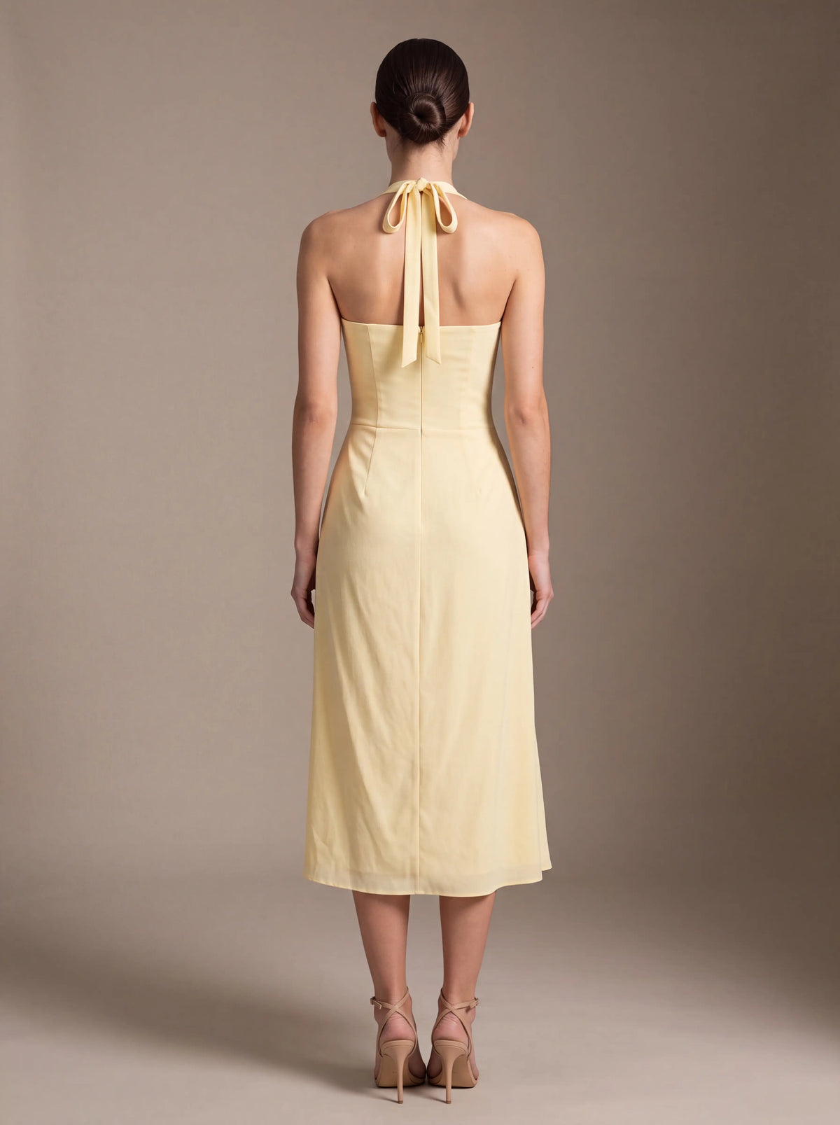 Women's Square Neck Halter Ruched Midi Dress - Butter Yellow