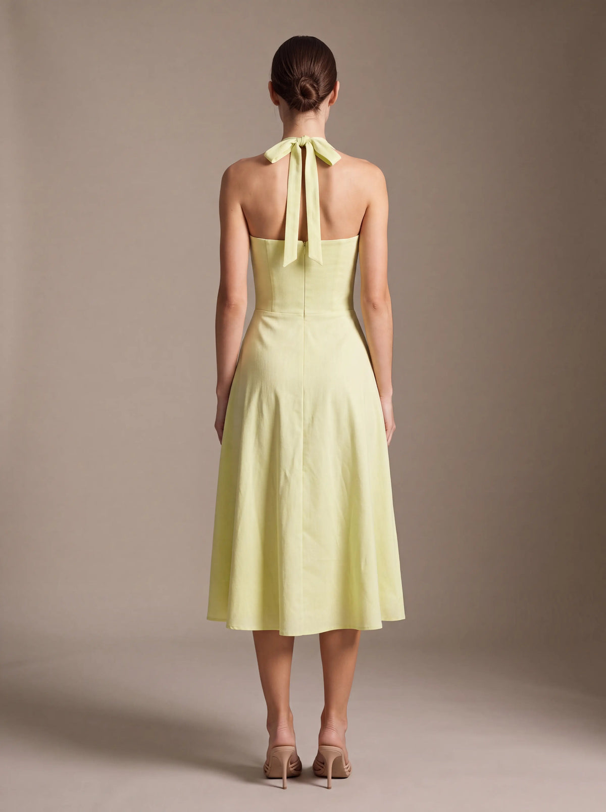 Women's Square Neck Halter Ruched Midi Dress - Lime Green