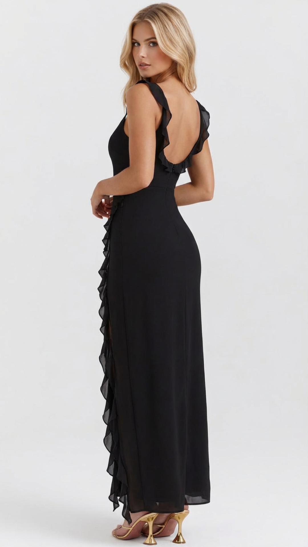 Women's Square Neck Ruffle Maxi Dress - Black