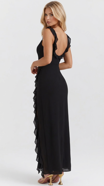 Women's Square Neck Ruffle Maxi Dress - Black