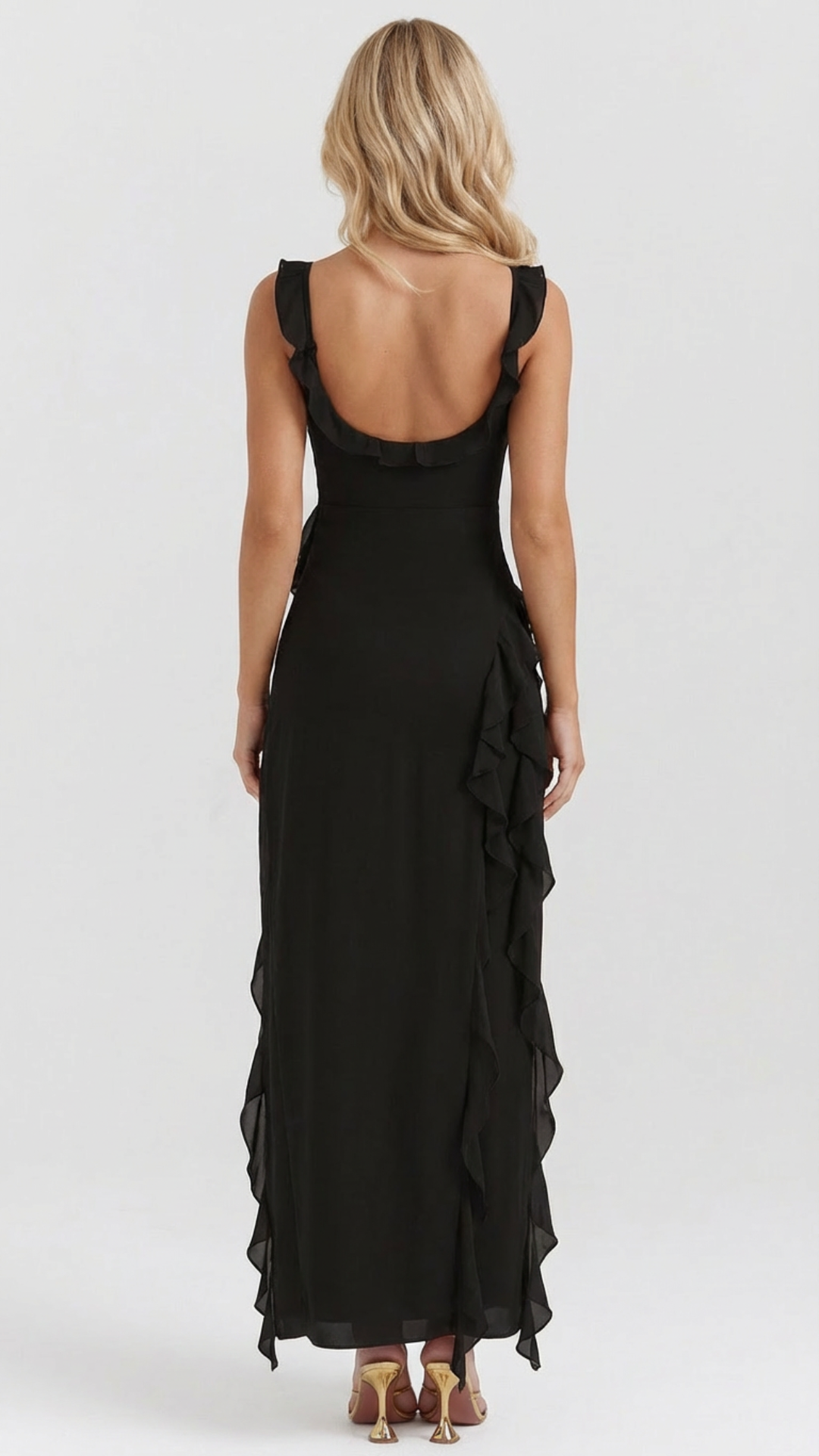 Women's Square Neck Ruffle Maxi Dress - Black
