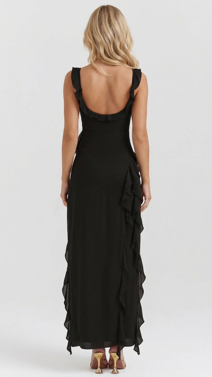 Women's Square Neck Ruffle Maxi Dress - Black