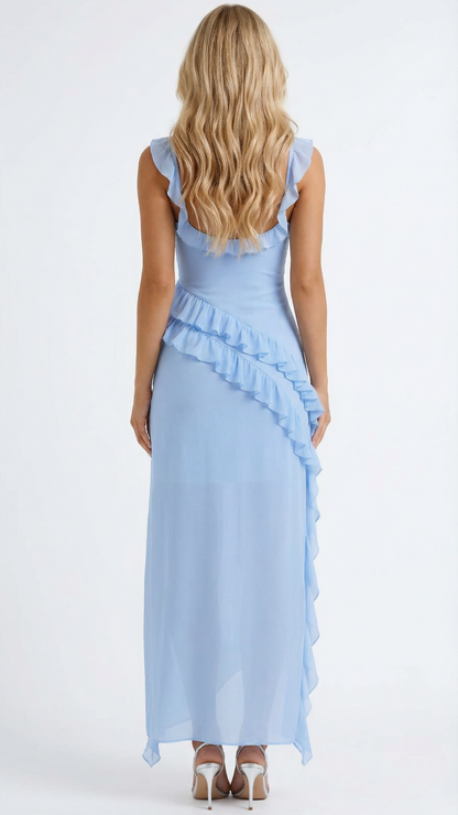 Women's Square Neck Ruffle Maxi Dress - Light Blue
