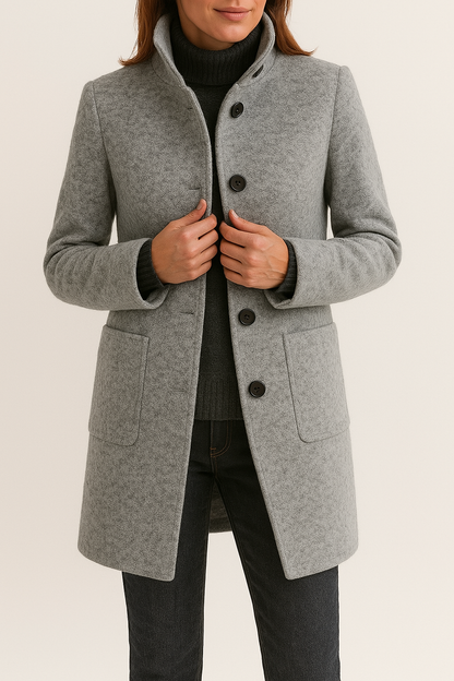 Women's Stand Collar Wool Blend Coat - Gray