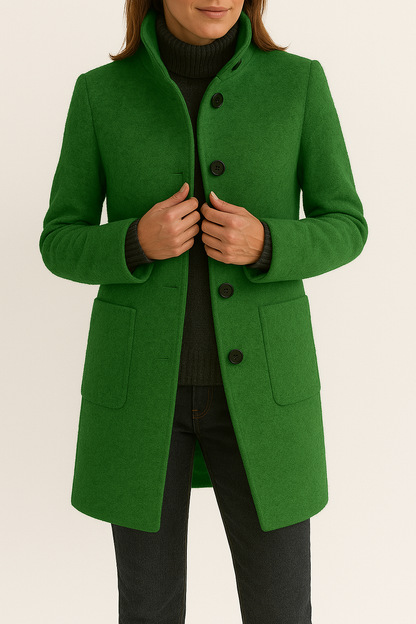 Women's Stand Collar Wool Blend Coat - Green