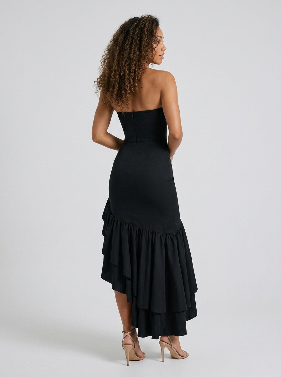 Women's Strapless Mermaid Ruffle Prom Maxi Dress - Black