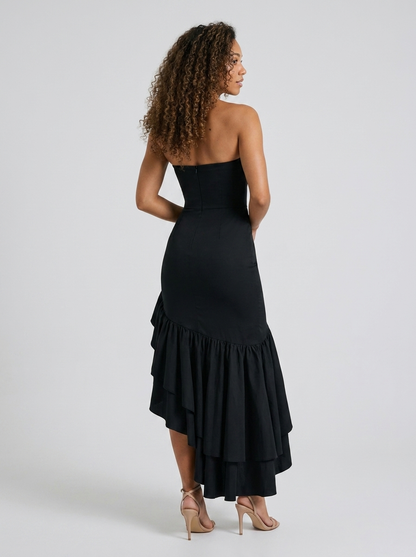 Women's Strapless Mermaid Ruffle Prom Maxi Dress - Black