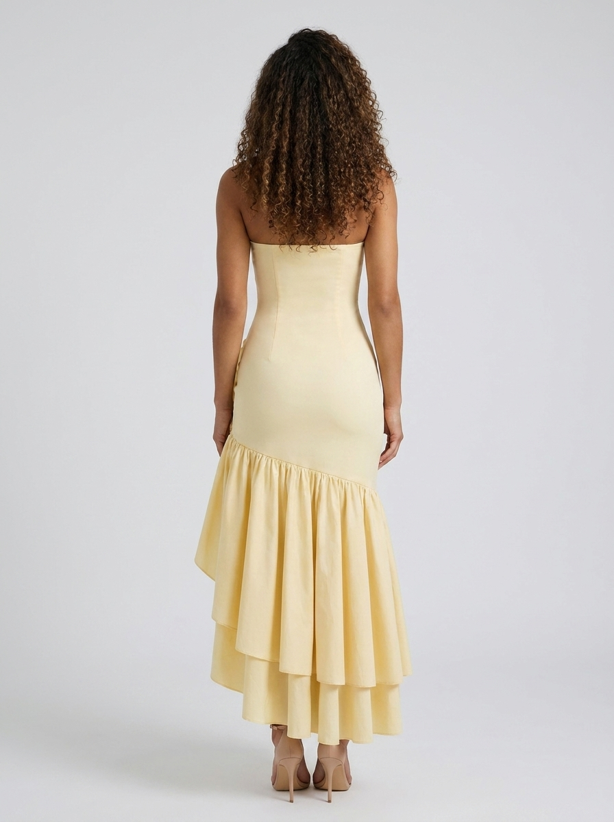 Women's Strapless Mermaid Ruffle Prom Maxi Dress - Butter Yellow