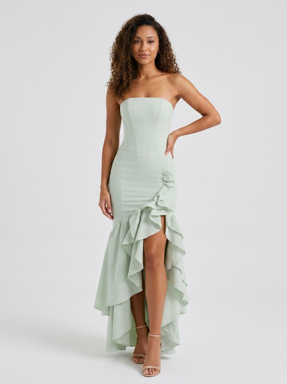 Women's Strapless Mermaid Ruffle Prom Maxi Dress - Sage