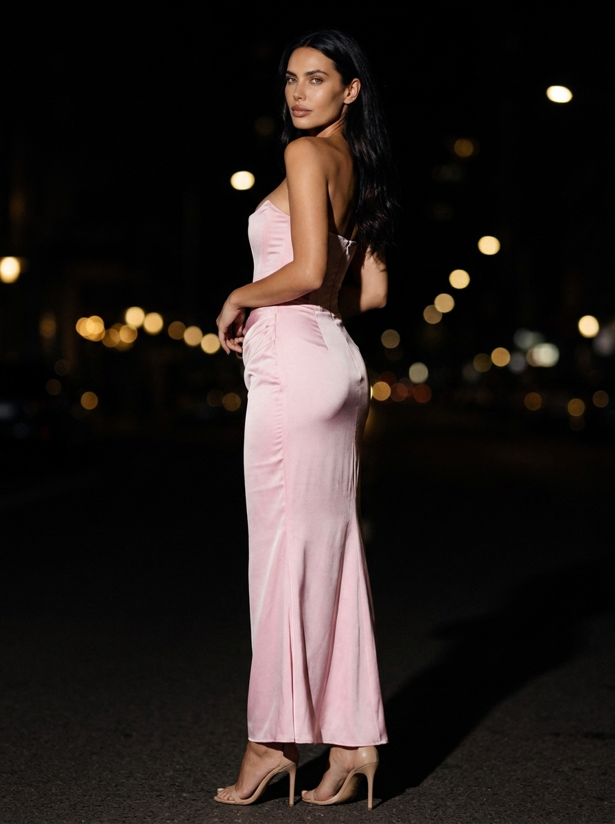 Women's Strapless Ruched Column Maxi Dress - Blush Pink
