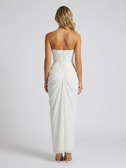 Women's Strapless Ruched Corset Formal Maxi Dress - Ivory