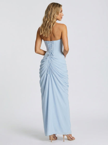 Women's Strapless Ruched Corset Formal Maxi Dress - Sky Blue