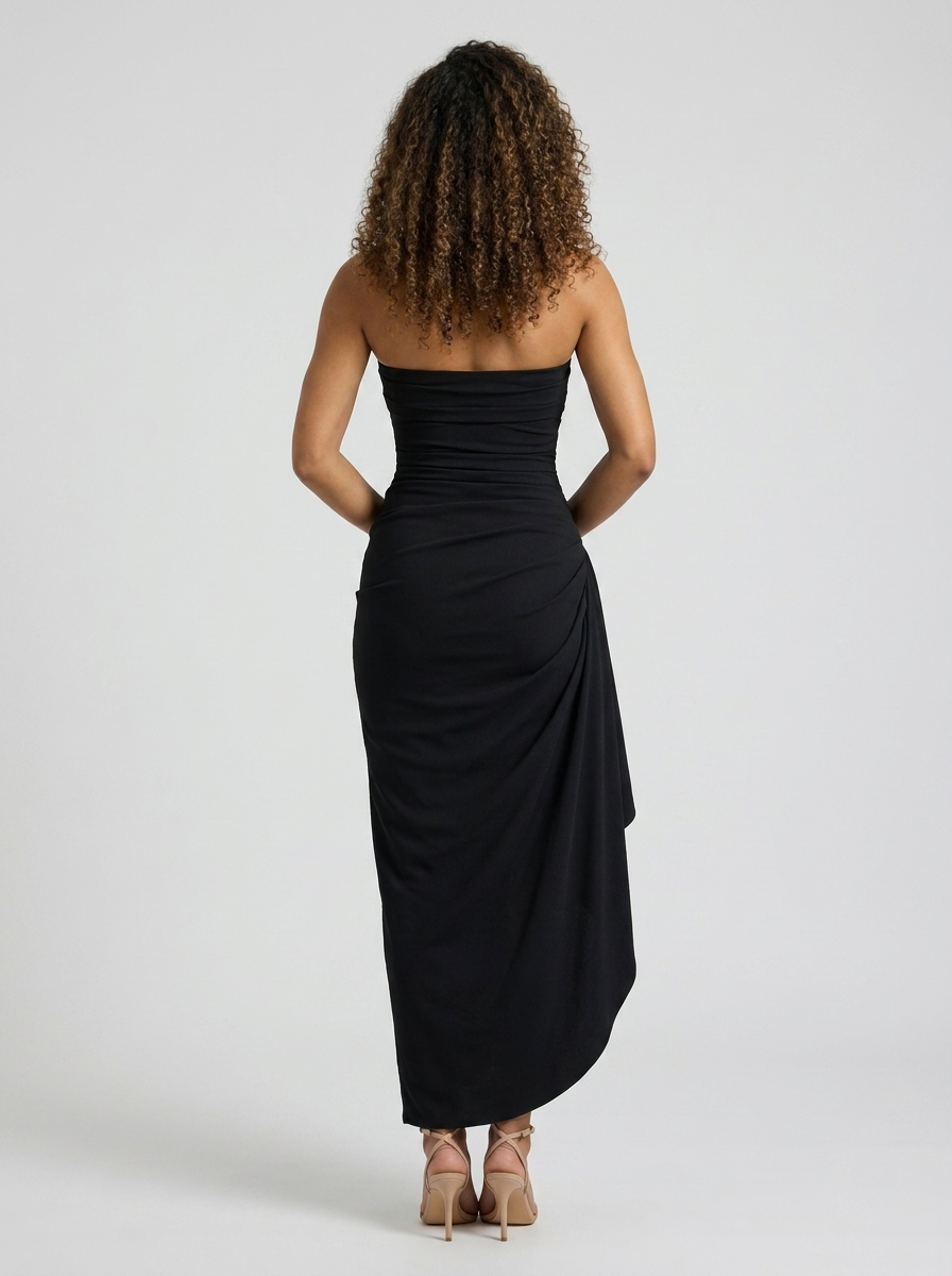 Women's Strapless Ruched Crepe Formal Maxi Dress - Black