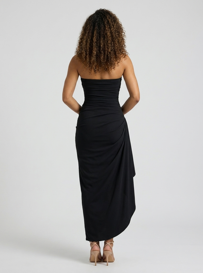 Women's Strapless Ruched Crepe Formal Maxi Dress - Black