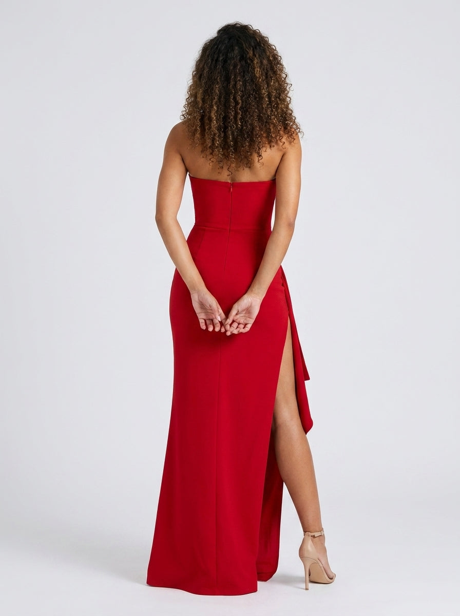 Women's Strapless Ruched Crepe Formal Maxi Dress - Red