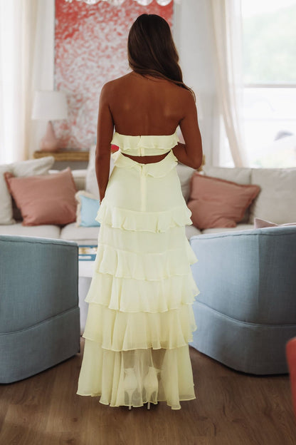 Women's Strapless Ruffle Tiered Maxi Dress - Butter Yellow