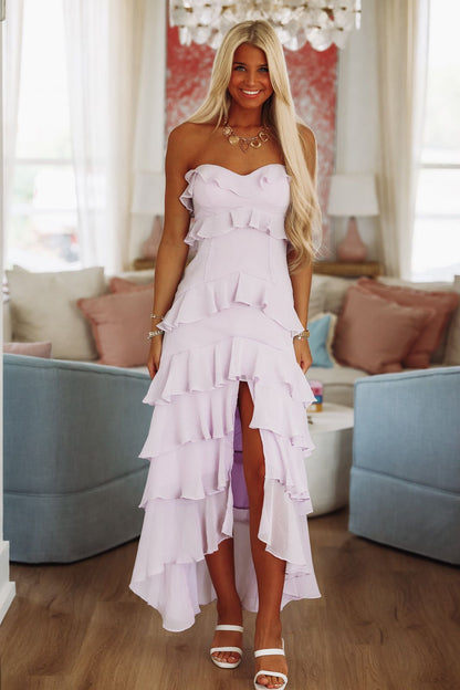 Women's Strapless Ruffle Tiered Maxi Dress - Lilac