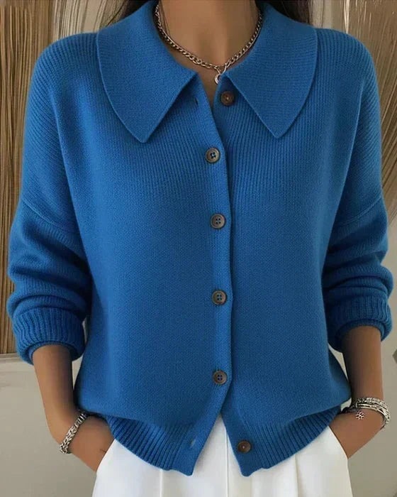 Women's Structured Collar Knit Cardigan - Blue