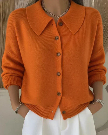 Women's Structured Collar Knit Cardigan - Orange