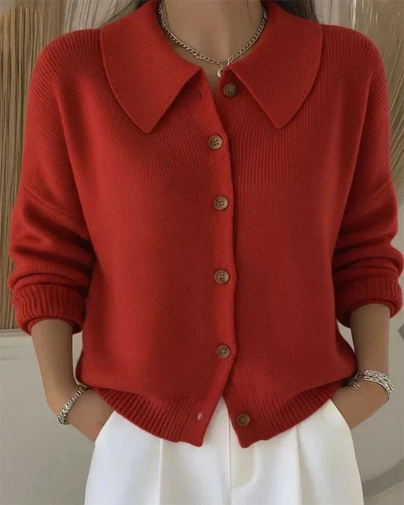 Women's Structured Collar Knit Cardigan - Red