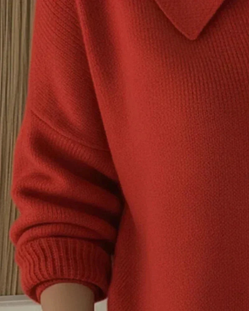 Women's Structured Collar Knit Cardigan - Red