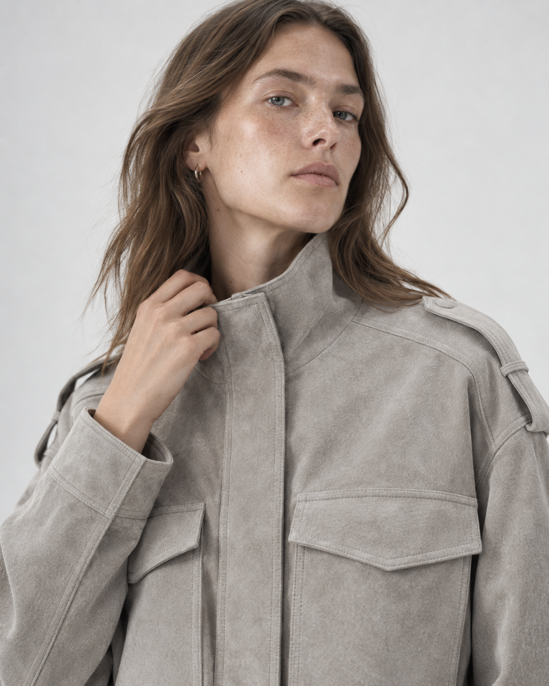 Women's Structured High-Neck Cropped Jacket - Taupe