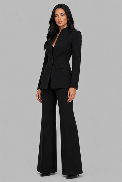 Women's Tailored Blazer Flared Pants Set - Black