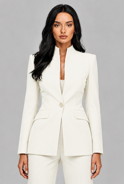 Women's Tailored Blazer Flared Pants Set - White