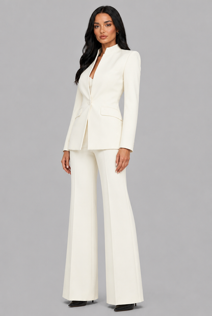 Women's Tailored Blazer Flared Pants Set - White