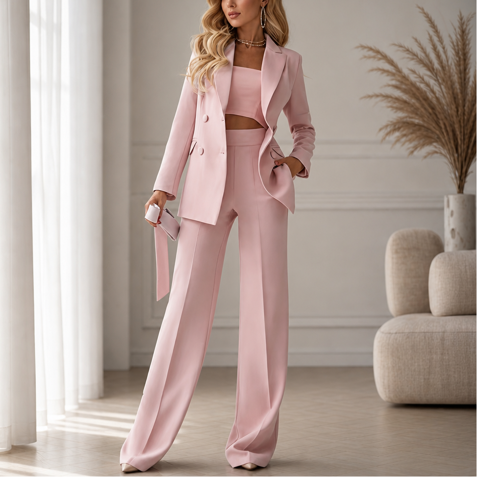 Women's Tailored Blazer Wide-Leg Pant Set - Pink