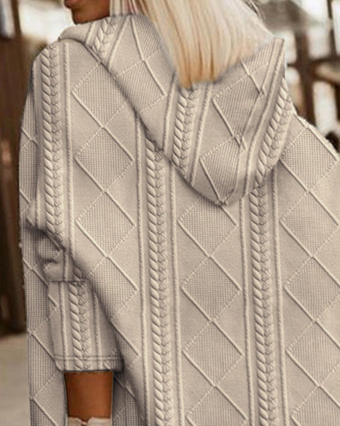 Women's Textured Hooded Long Cardigan - Beige