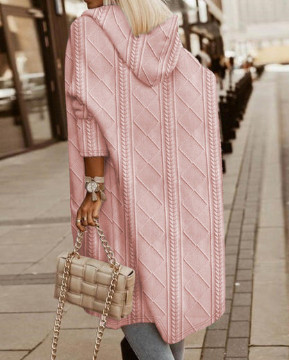 Women's Textured Hooded Long Cardigan - Pink