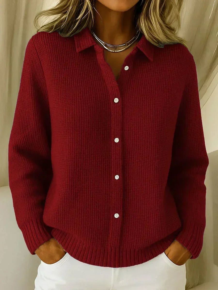 Women's Textured Knit Button-Front Cardigan - Wine Red