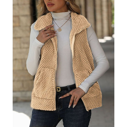 Women's Textured Sleeveless Zip-Up Gilet - Apricot